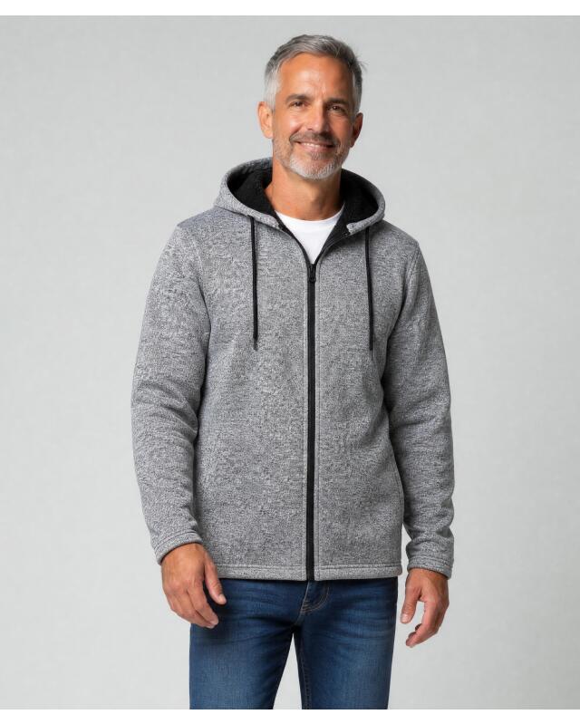 Veste en maille polaire à doublure teddy homme, gris clair chiné (KiK Strickfleecejacke mit Teddyfell (hellgrau melange)) — KiK, produit allemand authentique au Maroc
