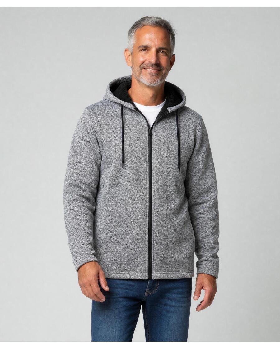 Strickfleecejacke mit Teddyfell für Herren, hellgrau melange