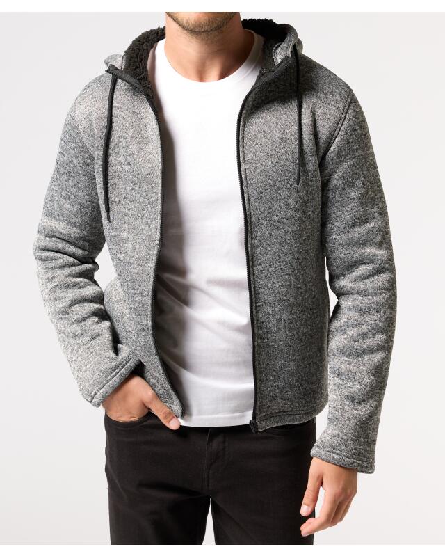 Veste en maille polaire à doublure teddy homme, gris clair chiné (KiK Strickfleecejacke mit Teddyfell (hellgrau melange)) — KiK, produit allemand authentique au Maroc