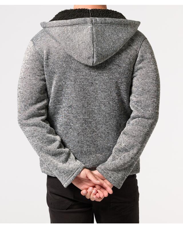 Veste en maille polaire à doublure teddy homme, gris clair chiné (KiK Strickfleecejacke mit Teddyfell (hellgrau melange)) — KiK, produit allemand authentique au Maroc