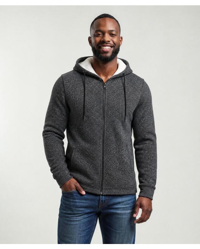 جاكيت تريكو فليس ببطانة تيدي للرجال، أنثراسيت مبرقش (KiK Strickfleecejacke mit Teddyfell (anthrazit melange)) — KiK, منتج ألماني أصلي في المغرب