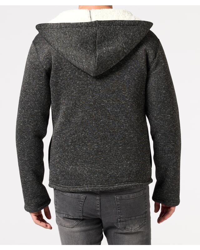 جاكيت تريكو فليس ببطانة تيدي للرجال، أنثراسيت مبرقش (KiK Strickfleecejacke mit Teddyfell (anthrazit melange)) — KiK, منتج ألماني أصلي في المغرب