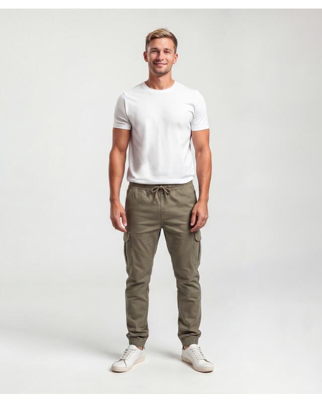 Cargo trousers with elastic waistband for men, khaki (KiK Cargohose mit elastischem Bund (Khaki)) — KiK, authentic German product in Morocco