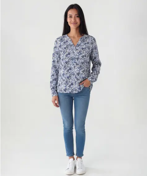 Blouse blauw met bloemenprint