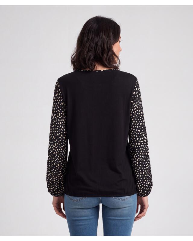 Patterned blouse for women, black/beige (KiK Gemusterte  Bluse (schwarz/beige)) — KiK, authentic German product in Morocco