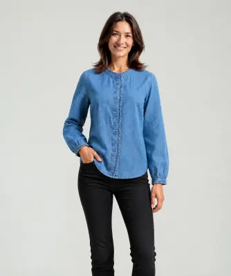 Jeansbluse mit Rüschen