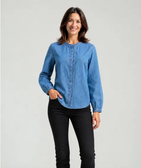Jeansblouse met ruches