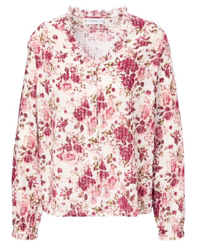 Textured blouse with ruffles for women, floral print (KiK Strukturbluse mit Rüschen (Blumendruck)) — KiK, authentic German product in Morocco