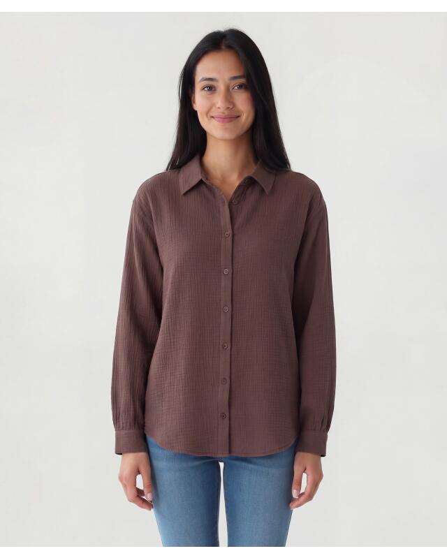 Muslin blouse for women, brown — KiK, authentic German product in Morocco