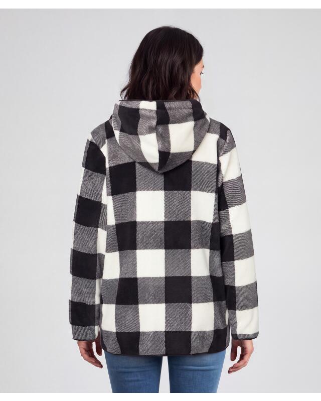 Veste polaire à carreaux femme, noir/blanc à carreaux (KiK Fleecejacke mit Karomuster (schwarz/weiß kariert)) — KiK, produit allemand authentique au Maroc