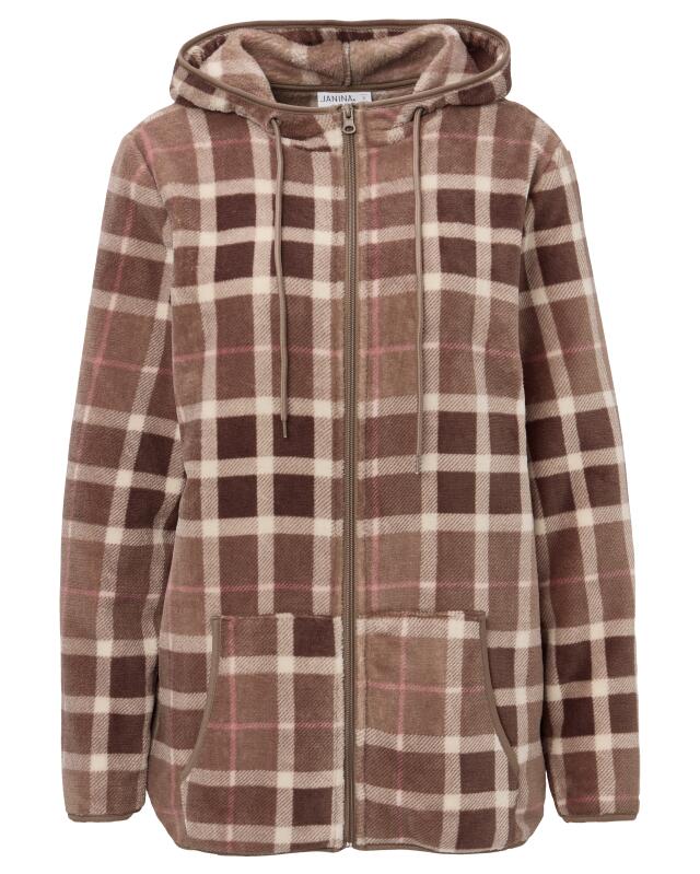 Veste polaire femme, marron à carreaux (KiK Braune Fleecejacke (braun kariert)) — KiK, produit allemand authentique au Maroc