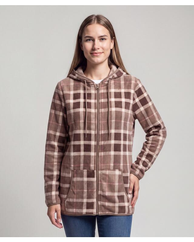 Veste polaire femme, marron à carreaux (KiK Braune Fleecejacke (braun kariert)) — KiK, produit allemand authentique au Maroc