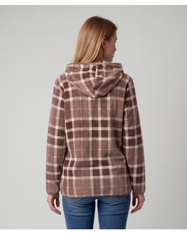 Veste polaire femme, marron à carreaux (KiK Braune Fleecejacke (braun kariert)) — KiK, produit allemand authentique au Maroc