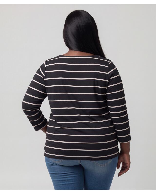 T-shirt à fines rayures femme, noir/crème (KiK Shirt mit feinen Streifen (schwarz/creme)) — KiK, produit allemand authentique au Maroc