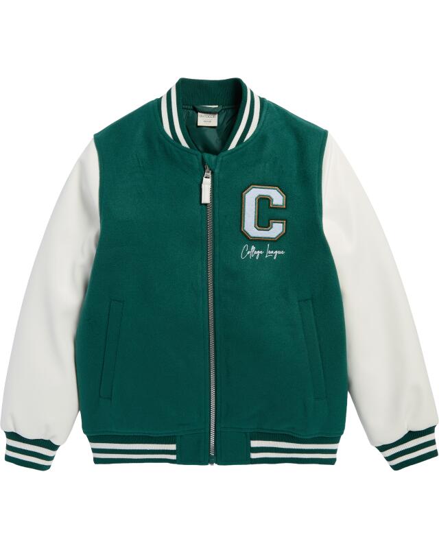 جاكيت جامعي بأكمام متباينة اللون للأولاد، أخضر (KiK Collegejacke mit Kontrastärmeln (grün)) — KiK, منتج ألماني أصلي في المغرب