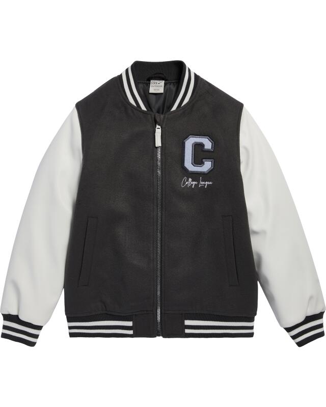 Veste teddy à manches en similicuir garçon, anthracite (KiK Collegejacke mit Kunstlederärmeln (anthrazit)) — KiK, produit allemand authentique au Maroc