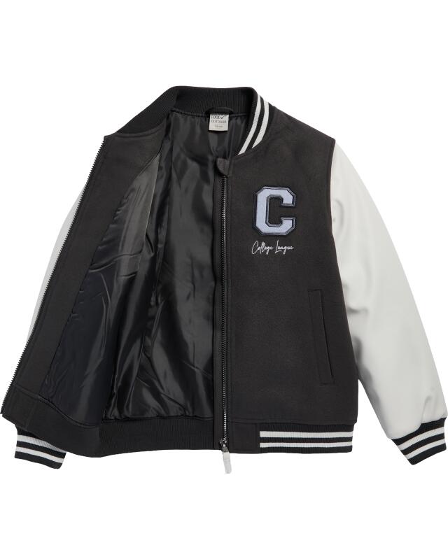 Veste teddy à manches en similicuir garçon, anthracite (KiK Collegejacke mit Kunstlederärmeln (anthrazit)) — KiK, produit allemand authentique au Maroc