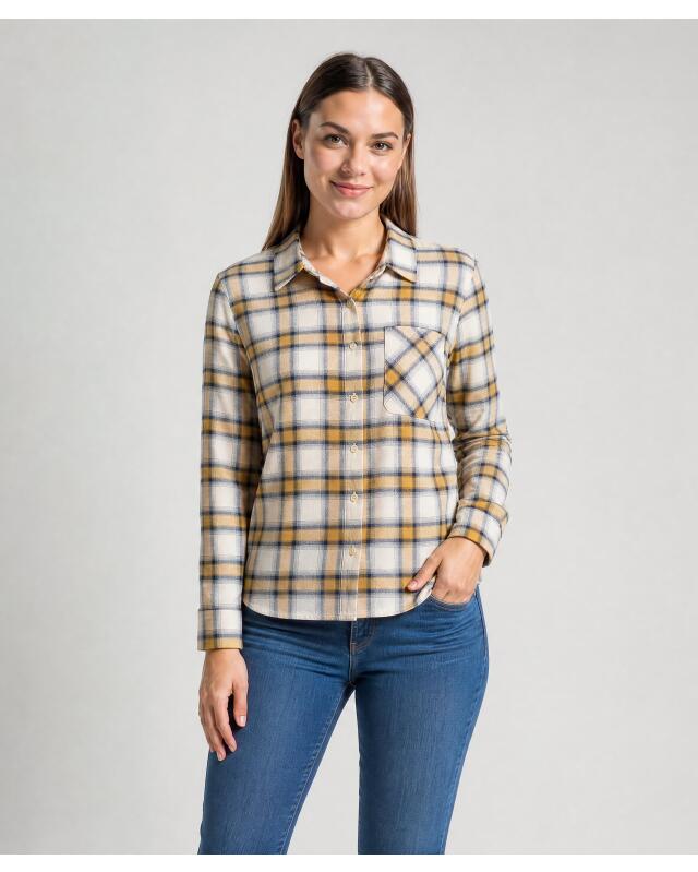Flannel blouse for women, brown checked — KiK, authentic German product in Morocco