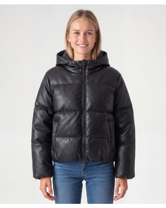 جاكيت مبطن من الجلد الصناعي للبنات، أسود (KiK Gesteppte Kunstlederjacke (schwarz)) — KiK, منتج ألماني أصلي في المغرب