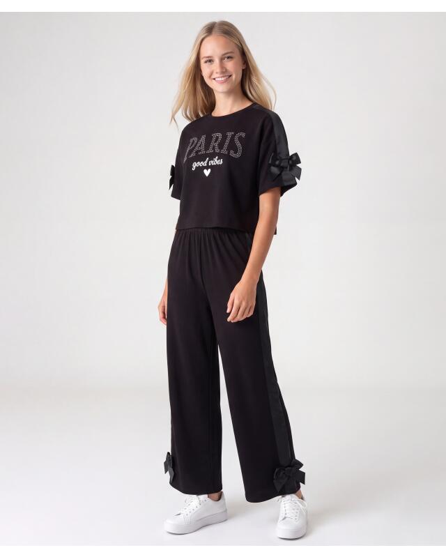 T-shirt + pantalon à nœuds fille, noir (KiK T-Shirt und Hose mit Schleifen (schwarz)) — KiK, produit allemand authentique au Maroc