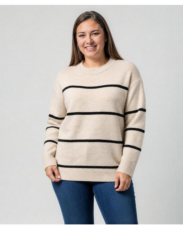Pull rayé femme, noir/beige (KiK Gestreifter Pullover (schwarz/beige)) — KiK, produit allemand authentique au Maroc