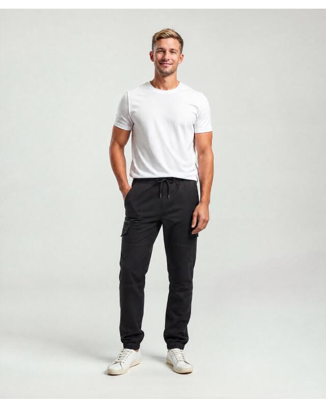 Pantalon cargo à bas élastiqués homme, noir (KiK Cargohose mit elastischen Beinabschlüssen (schwarz)) — KiK, produit allemand authentique au Maroc