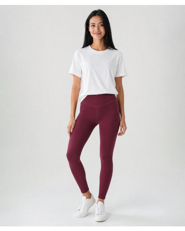 Sports leggings with overlapping waistband for women, purple — KiK, authentic German product in Morocco