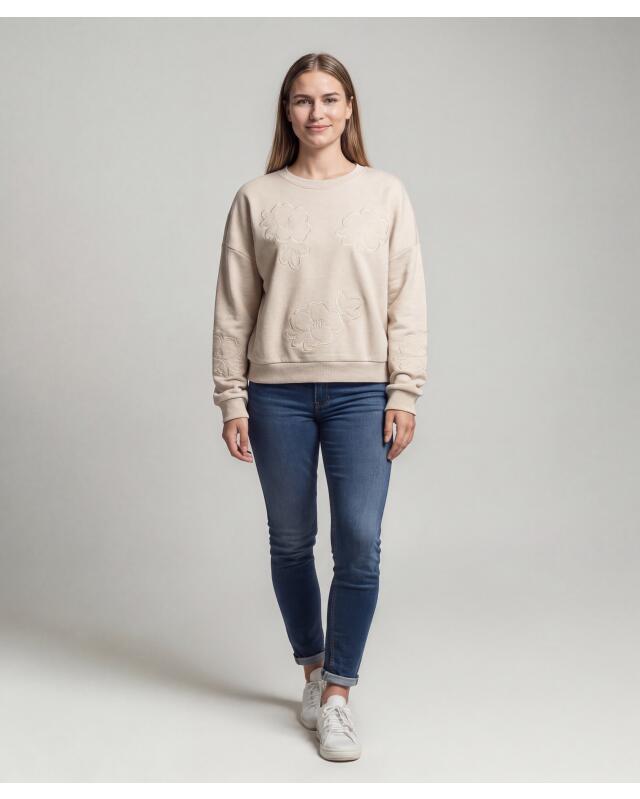 Sweatshirt with flower patches for women, cream — KiK, authentic German product in Morocco