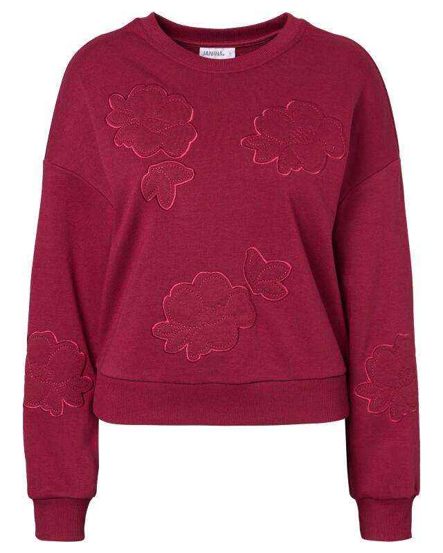 Sweatshirt with flower patches for women, berry (KiK Sweatshirt mit Blumen-Aufnähern (beere)) — KiK, authentic German product in Morocco