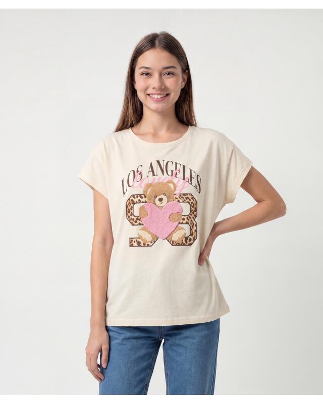 تيشيرت واسع بطبعة دب تيدي للبنات، أبيض كسري (KiK Oversize-T-Shirt mit Teddy-Print (offwhite)) — KiK, منتج ألماني أصلي في المغرب