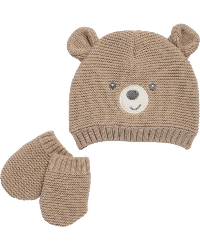 Bonnet en maille + gants en maille bébé fille, taupe — KiK, produit allemand authentique au Maroc