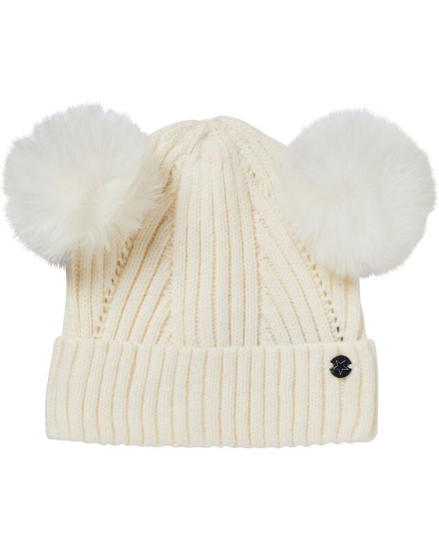 Bonnet en maille à pompons bébé fille, blanc cassé — KiK, produit allemand authentique au Maroc