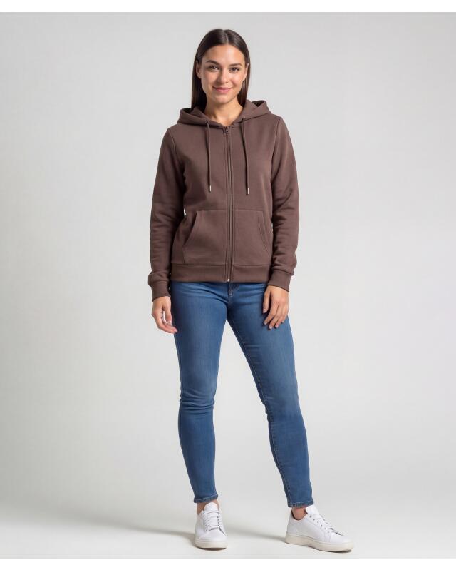 Veste sweat zippée à bords côtelés femme, marron (KiK Sweatjacke mit Rippbündchen (braun)) — KiK, produit allemand authentique au Maroc