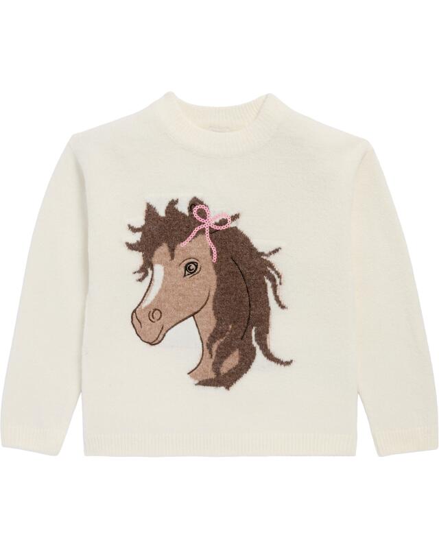 Pull en maille à motif cheval fille, blanc cassé (KiK Strickpullover mit Pferdemotiv (offwhite)) — KiK, produit allemand authentique au Maroc