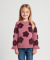 Sweater gebreid met pluche bloemen donkerroze