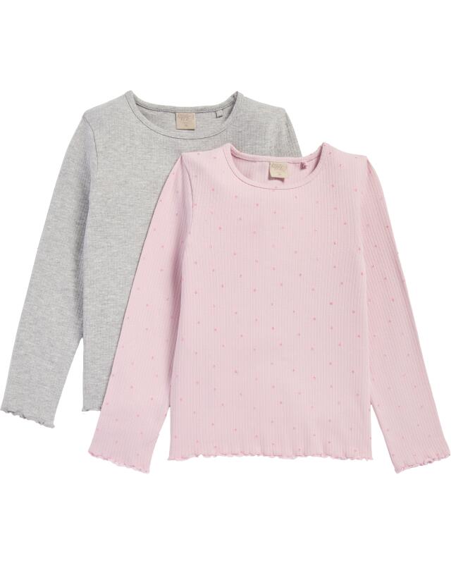 تيشيرتات بأكمام طويلة بحواف متموجة للبنات، ليلكي (KiK Langarmshirts mit Wellenkanten (flieder)) — KiK, منتج ألماني أصلي في المغرب