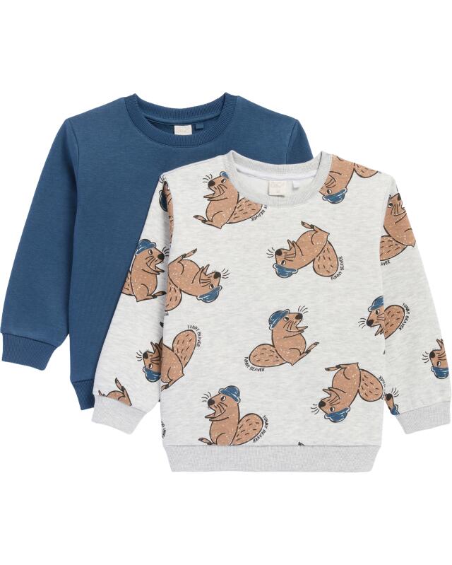 Sweats à motif castors garçon, gris chiné/bleu marine (KiK Sweatshirts Biber (grau melange/dunkelblau)) — KiK, produit allemand authentique au Maroc