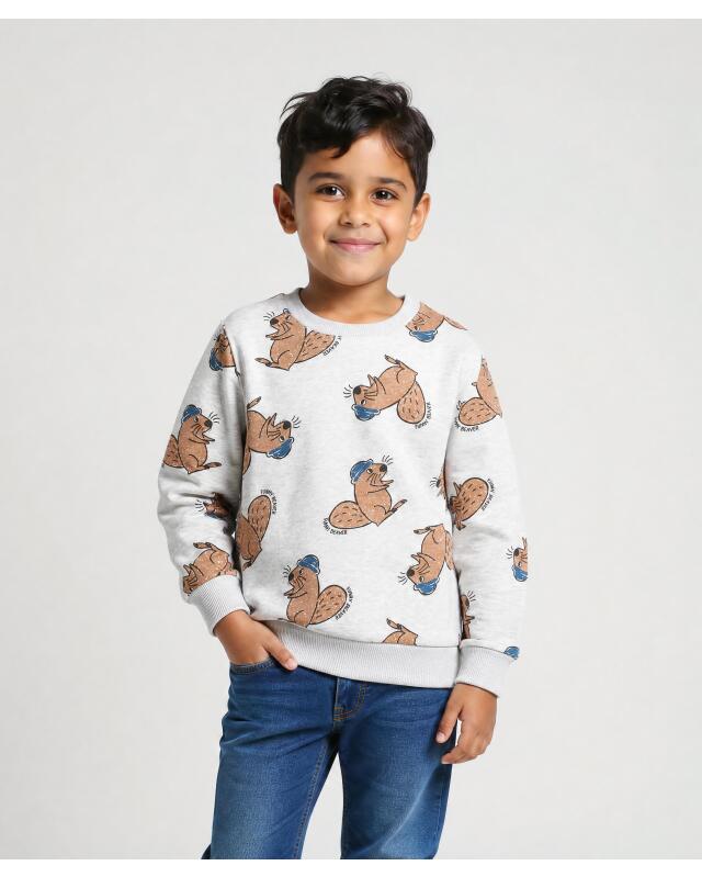 Sweats à motif castors garçon, gris chiné/bleu marine (KiK Sweatshirts Biber (grau melange/dunkelblau)) — KiK, produit allemand authentique au Maroc
