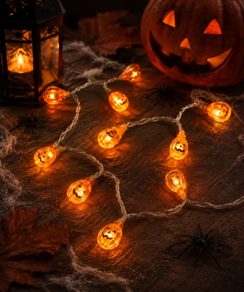 Halloween LED-Lichterkette Kürbis, orange