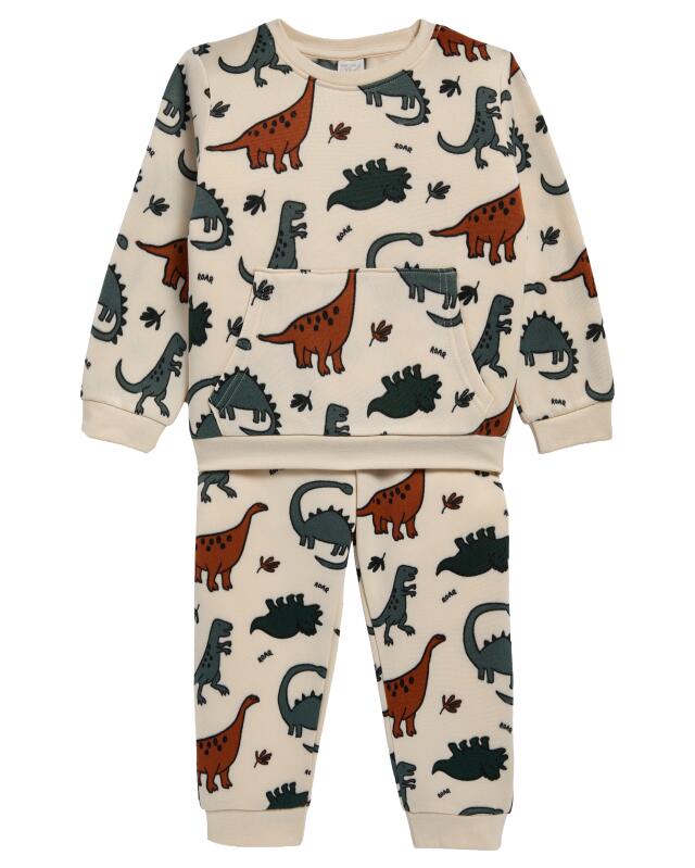 Tracksuit with all-over dino print for boys, off-white (KiK Jogginganzug mit Dino-Allover-Muster (offwhite)) — KiK, authentic German product in Morocco