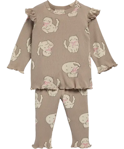 Pyjama mit Katzen-Allover-Print