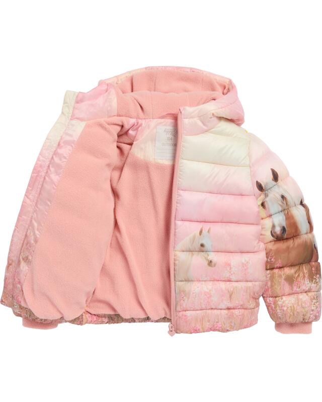 جاكيت مبطن خفيف بنقشة الخيول للبنات، وردي مطبوع (KiK Steppjacke mit Pferdeprint (rosa bedruckt)) — KiK, منتج ألماني أصلي في المغرب