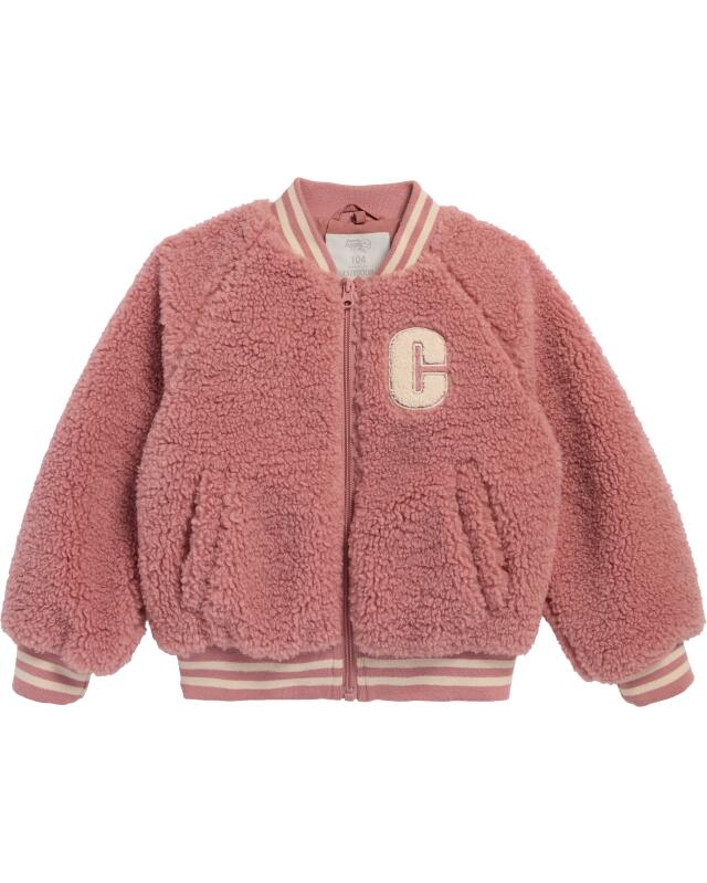 Veste teddy en tissu peluche fille, rose foncé (KiK Collegejacke Teddystoff (dunkelrosa)) — KiK, produit allemand authentique au Maroc
