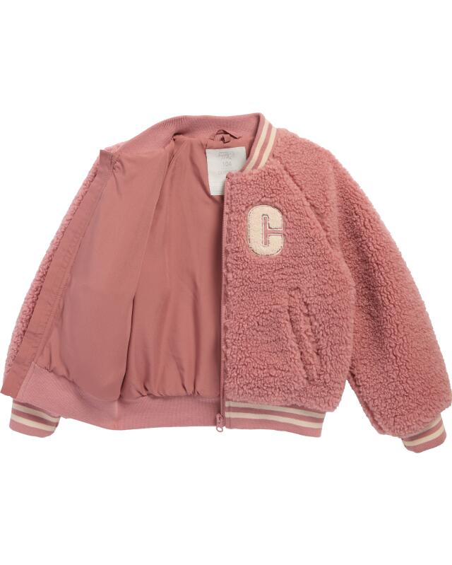 Veste teddy en tissu peluche fille, rose foncé (KiK Collegejacke Teddystoff (dunkelrosa)) — KiK, produit allemand authentique au Maroc