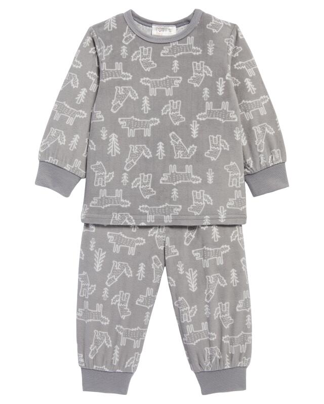 Fluffy pyjamas with all-over print for baby boys, light grey (KiK Flauschiger Pyjama mit Allover-Muster (hellgrau)) — KiK, authentic German product in Morocco