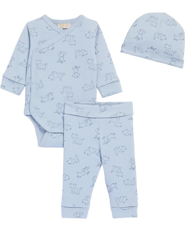 Bonnet + body + pantalon naissance garçon, bleu clair — KiK, produit allemand authentique au Maroc