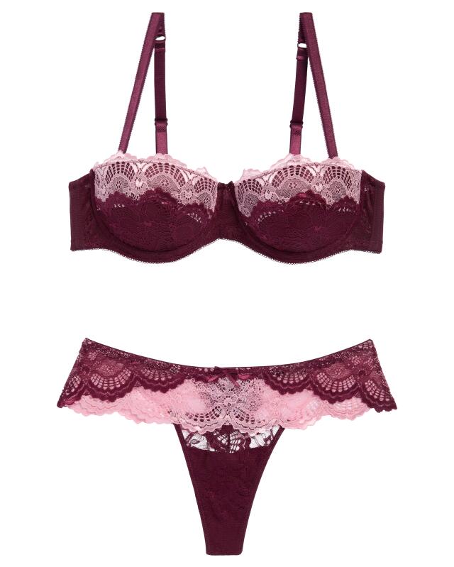 Soutien-gorge balconnet + string femme, violet (KiK Balconette-BH + String (lila)) — KiK, produit allemand authentique au Maroc
