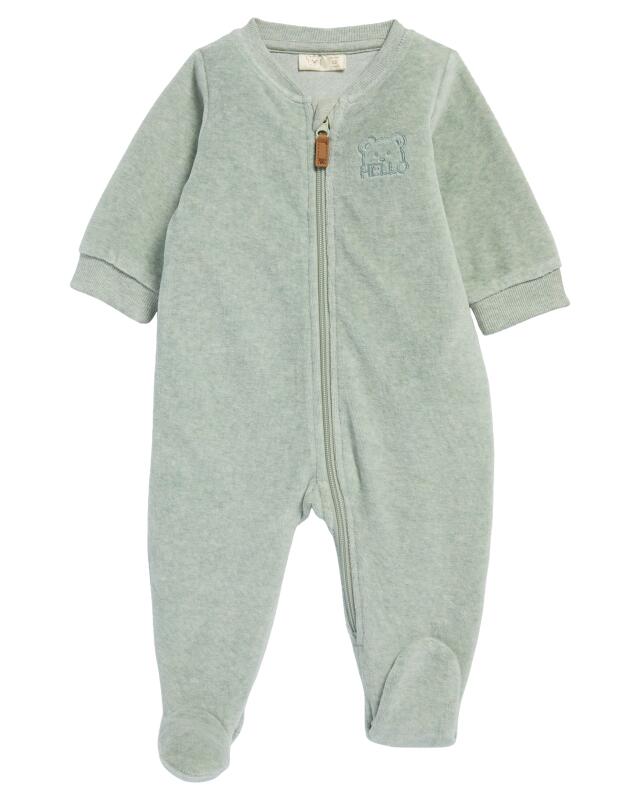 Embroidered velour sleepsuit for baby boys, grey — KiK, authentic German product in Morocco