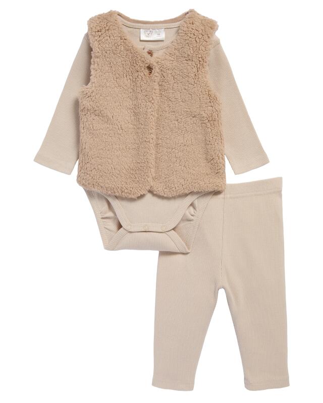Gilet sans manches + body + leggings naissance garçon, crème — KiK, produit allemand authentique au Maroc