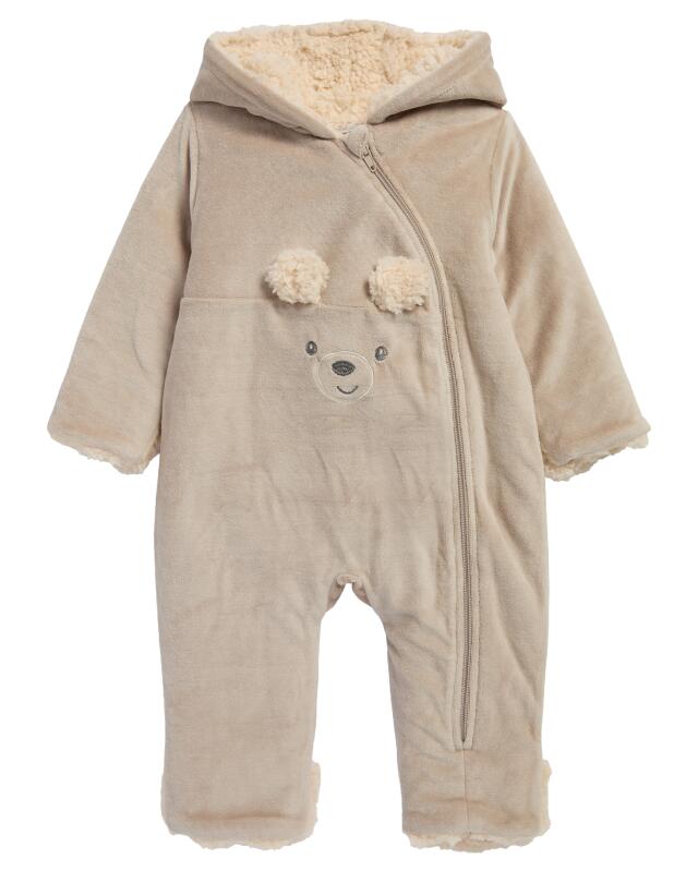 Combinaison en velours naissance garçon, taupe (KiK Newborn Velours-Jumpsuit (taupe)) — KiK, produit allemand authentique au Maroc